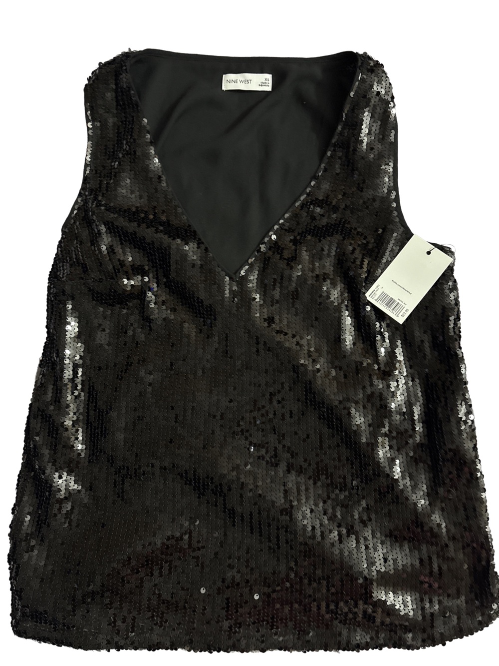 Nine West Black Sequin V-Neck Tank Top